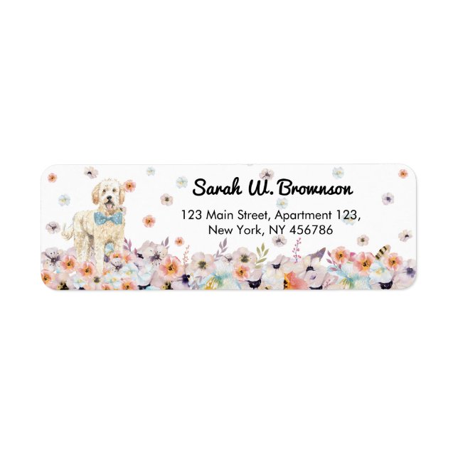 Etiqueta Groodle Goldendoodle Cachorro com gravata borbolet (Frente)