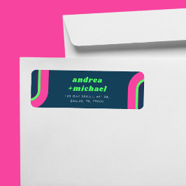 Etiqueta Groovy Rainbow Pink Teal Verde limão Retro Casamen