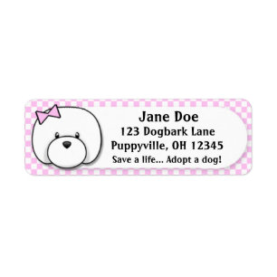 Etiqueta Guingão cor-de-rosa Bichon Frise de Kawaii