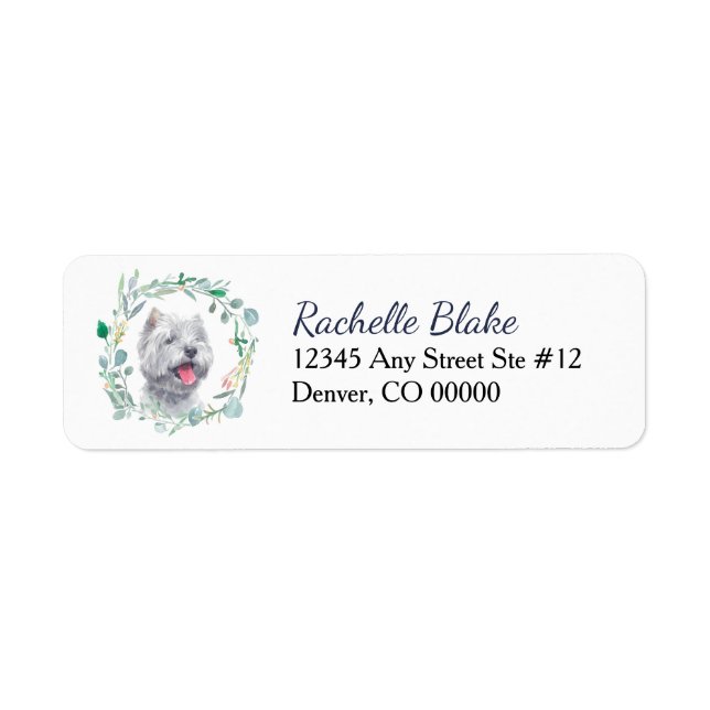 Etiqueta Guirlanda de Cão Branco Westie Endereço de Devoluç (Frente)