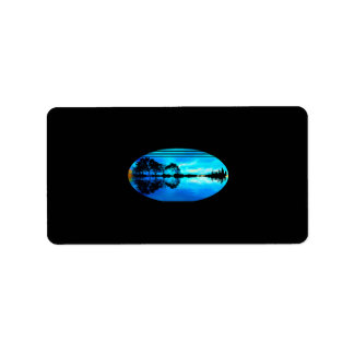 Etiqueta Guitar Sunset Sky Trees, Reflexão da Cidade do Lag