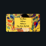 Etiqueta Gustav Klimt Lady com ventilador<br><div class="desc">Devolva as etiquetas de endereço com a pintura a óleo de Gustav Klimt Lady com ventilador (1918). Uma mulher vestindo um quimono azul segura um fã vermelho contra um fundo amarelo colorido de flores e pavões. Um presente de excelente para fãs de arte japonesa e europeia.</div>