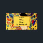 Etiqueta Gustav Klimt Lady com ventilador<br><div class="desc">Devolva as etiquetas de endereço com a pintura a óleo de Gustav Klimt Lady com ventilador (1918). Uma mulher vestindo um quimono azul segura um fã vermelho contra um fundo amarelo colorido de flores e pavões. Um presente de excelente para fãs de arte japonesa e europeia.</div>