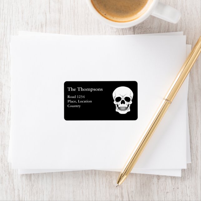 Etiqueta Halloween Assustador Da Cabeça Preta E Branca (Insitu)