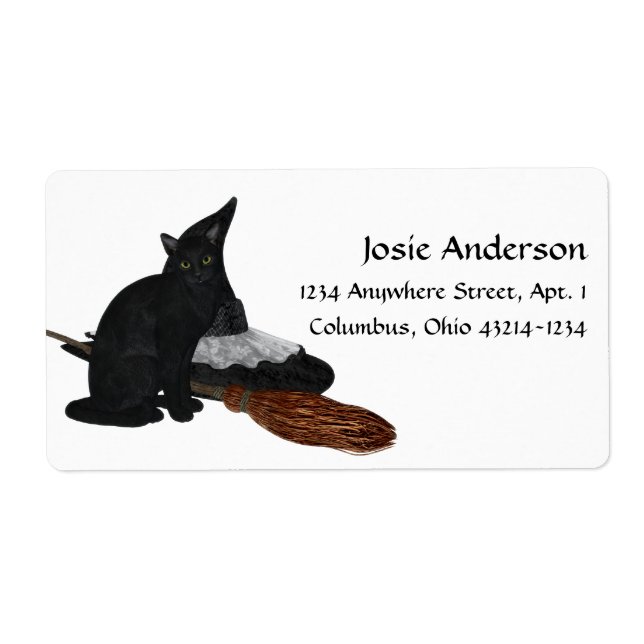 Etiqueta Halloween Black Cat Witches Hat Address Labels (Frente)