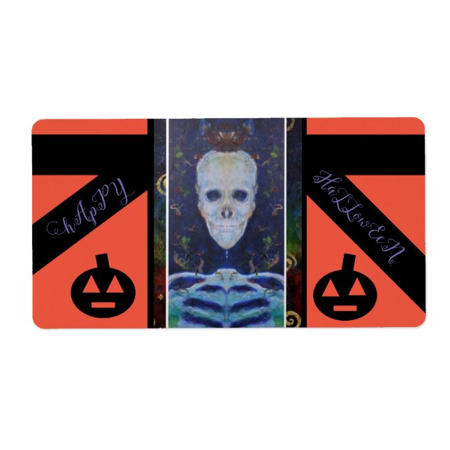 Etiqueta Halloween Bones Skeleton Maureen Girard (Frente)