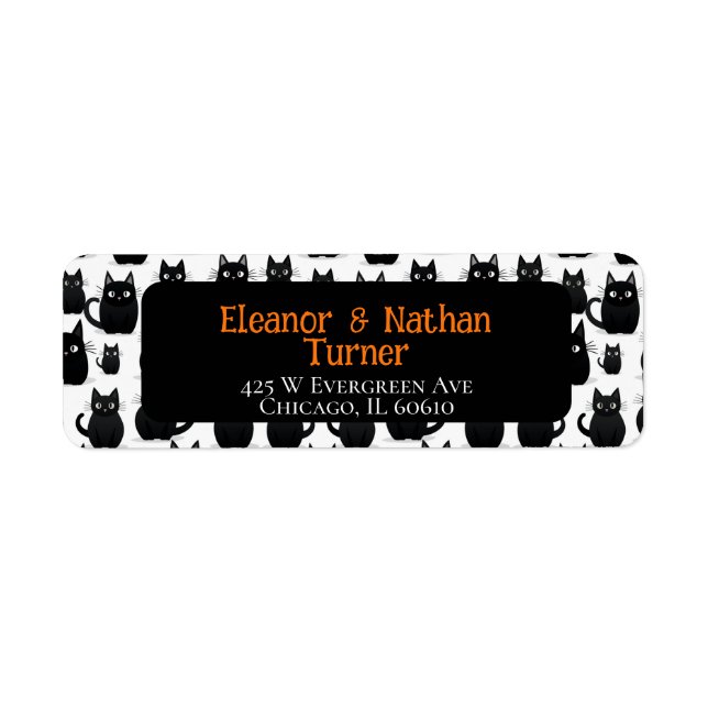 Etiqueta Halloween Personalizado De Gatos Pretos (Frente)
