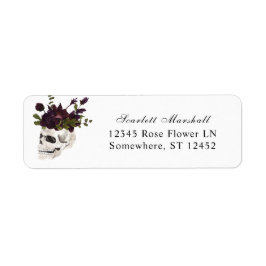Etiqueta Halloween Purple Floral & Skull Return Address