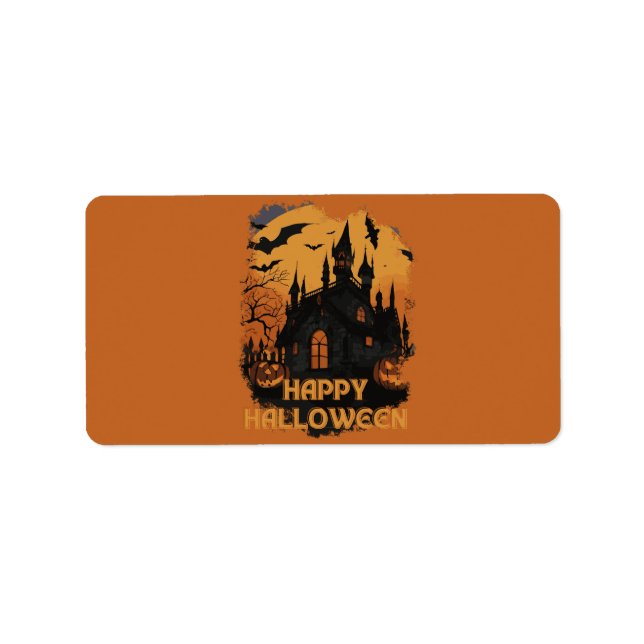 Etiqueta Halloween-Schloss unter Mondlicht (Frente)