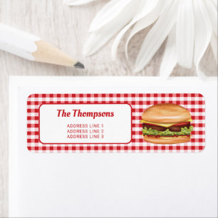 Etiqueta Hamburger Em Xadrez Vermelho Com Texto Personaliza