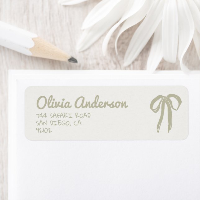 Etiqueta Hand Drawn Green Gingham Bow Baby Shower (Insitu)