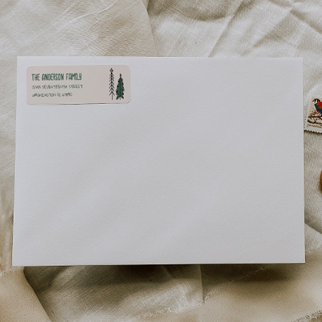 Etiqueta Hand Drawn Painted Abstract Christmas Tree Address (Criador carregado)