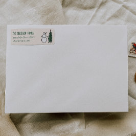 Etiqueta Hand Drawn Painted Snowman Christmas Tree Address
