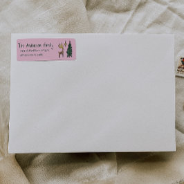 Etiqueta Hand Painted Pink Christmas Tree Reindeer Address