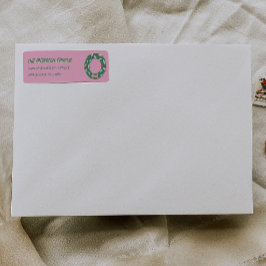 Etiqueta Hand Painted Pink Green Christmas Wreath Address