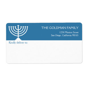 Etiqueta Hanukkah Blue White Menorah