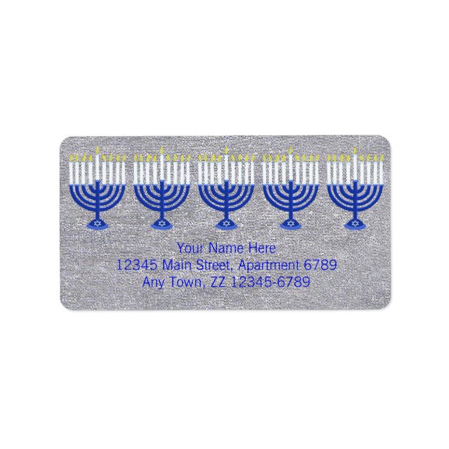 Etiqueta Hanukkah Dark Blue Menorah Em Faux Silver Bling (Frente)