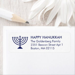 Etiqueta Hanukkah menorah marinho azul branco moderno