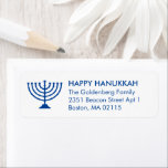 Etiqueta Hanukkah menorah personalizada azul branco simples<br><div class="desc">Chanucá menorah personalizada,  azul e branco,  minimalista moderno e simples etiquetas de Endereço de Retorno elegante. Texto azul personalizado,  fundo branco.</div>