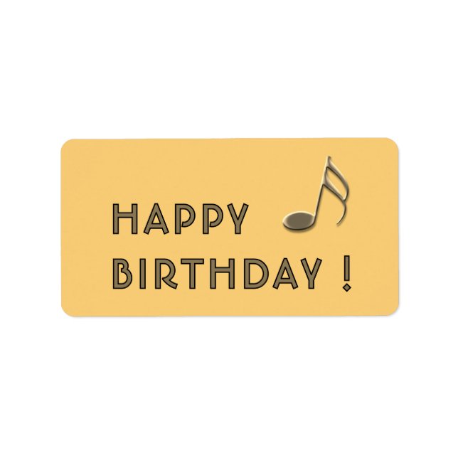 Etiqueta "Happy Birthday" Gold Music Note Yellow Gift Label (Frente)