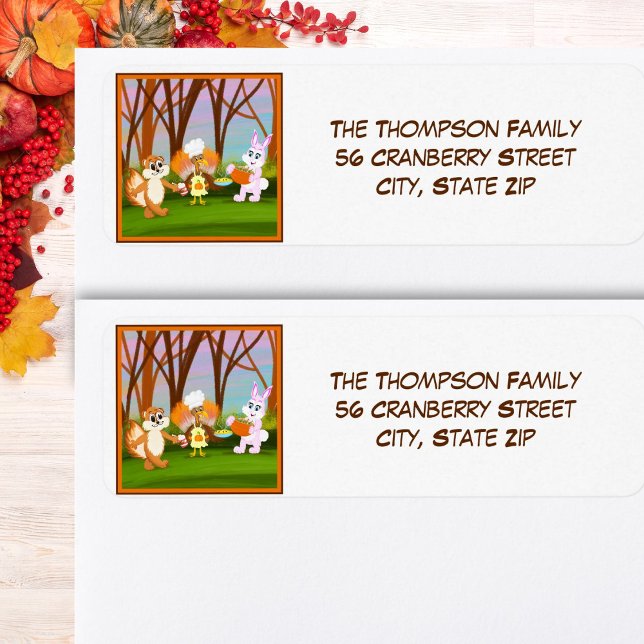 Etiqueta Happy Friendsgiving Turkey with Chipmunk, Rabbit (Criador carregado)