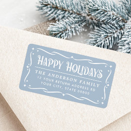 Etiqueta Happy Holidays elegant light blue return address