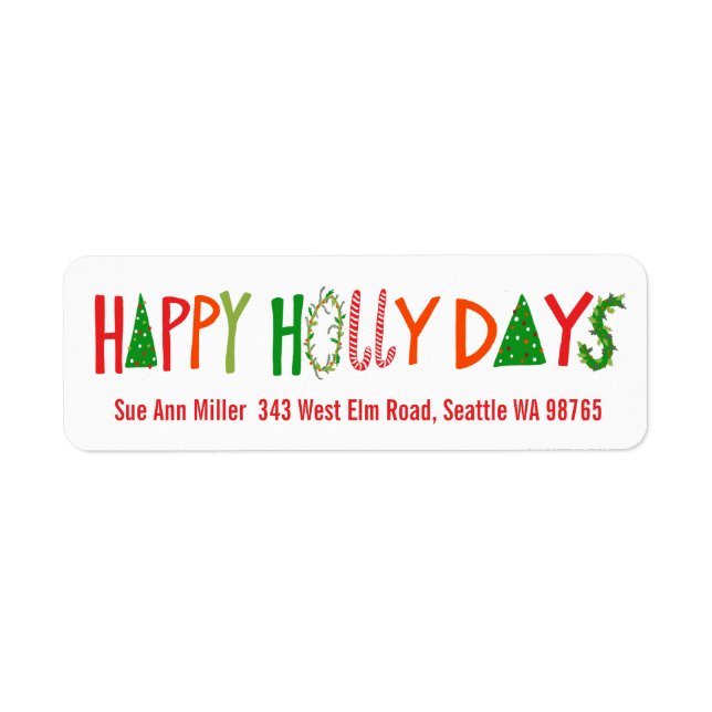 Etiqueta HAPPY HOLLY DAYS Holiday Christmas CUSTOM address (Frente)