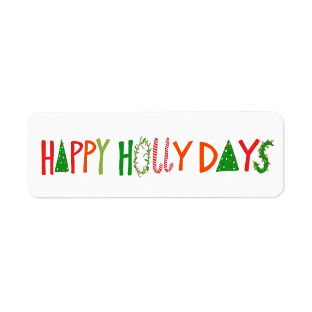 Etiqueta HAPPY HOLLY DAYS Holiday Christmas Cute Hand-Drawn (Frente)