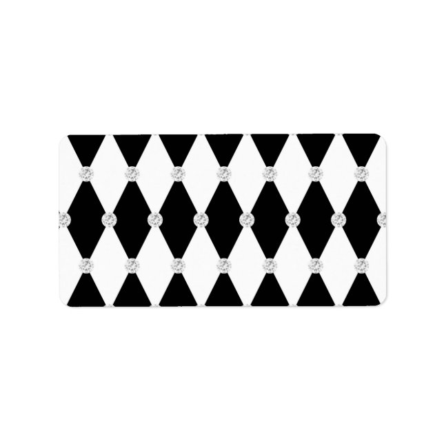 Etiqueta Harlequin Black White Rhombus Diamond Shape (Frente)