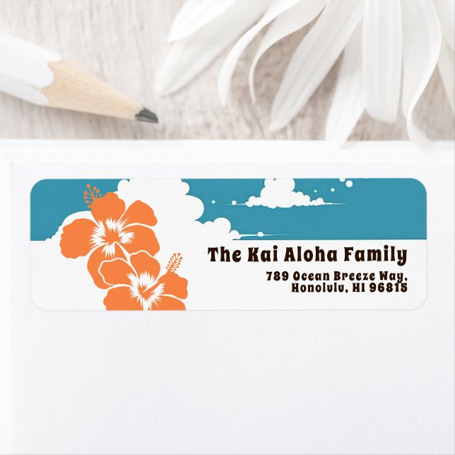 Etiqueta Hawaii Hibiscus & Summer Clouds Customizable (Criador carregado)