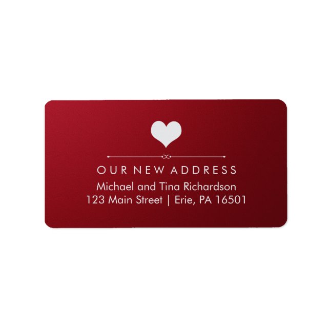 Etiqueta Heart New Address on Elegant Red and Silver (Frente)