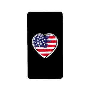 Etiqueta Heart US Flag 4 de julho Patriotic American Stars