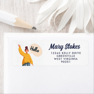 Etiqueta Hello Woman Illustration Return Address Label 