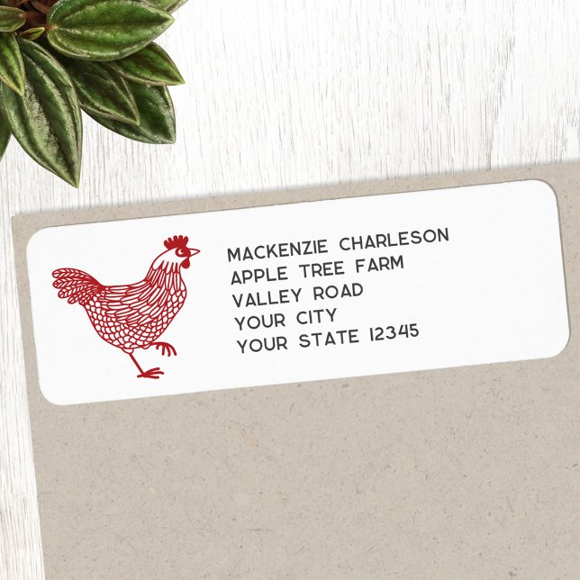 Etiqueta Hen Chicken Personalizado Endereço de Retorno (Chicken Hen Poultry personalized return address label)