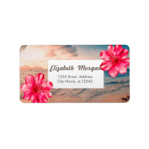 Etiqueta Hibisco havaiano tropical, mar