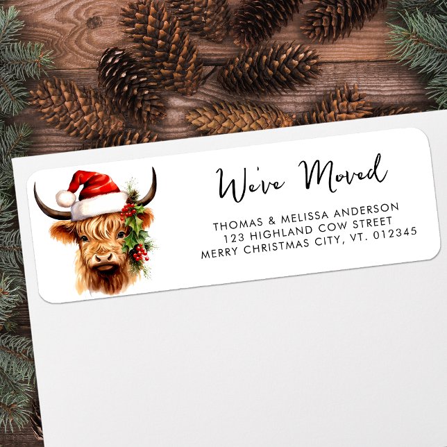 Etiqueta Highland Cow Festive Holiday Endereço de Devolução (Criador carregado)