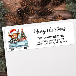 Etiqueta Highland Cow Vintage Caminhão Vintage Endereços de