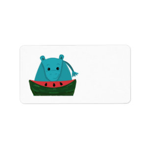 Etiqueta Hippopotamus com Fatia de Melancia