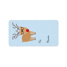 Hipster Reindeer Blue Christmas Gift Tag