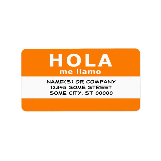 Etiqueta hola me llamo (laranja) (Frente)