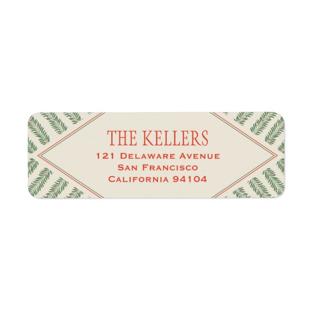 Etiqueta Holiday Foliage Quadrant Ivory and Green (Frente)