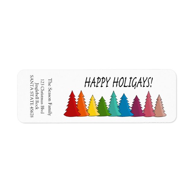 Etiqueta Holigays Felizes Rótulo das Árvores do Arco-Íris (Frente)