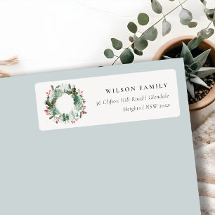 Etiqueta Holly Berries Pine Snow Wreath