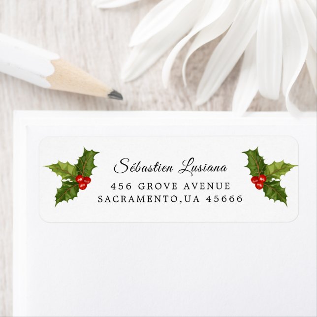 Etiqueta Holly Berry Natal Endereço de devolução (Insitu)