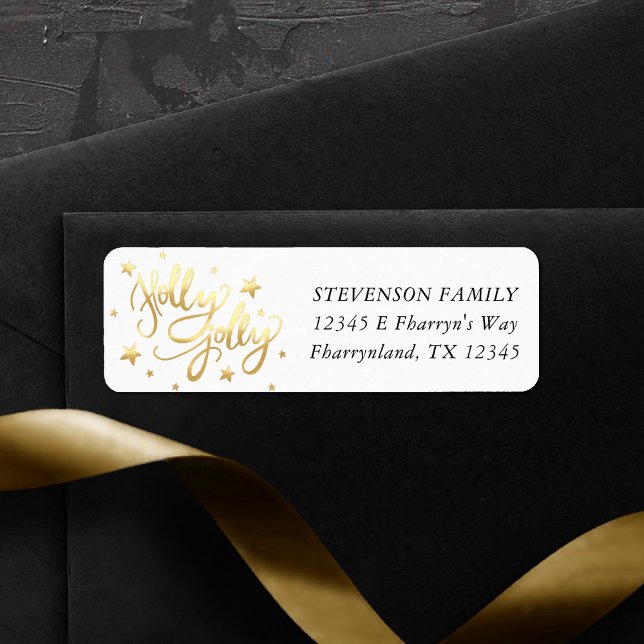 Etiqueta Holly Jolly | Elegante Dourado Faux Foil Script (Criador carregado)