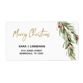 Etiqueta Holly Leaf watercolor foliage Endereço de Natal