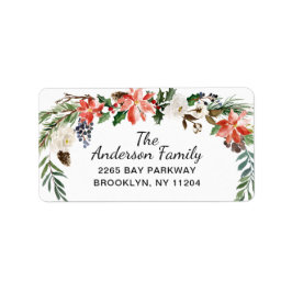 Etiqueta Holly Poinsettia Wreath de Natal Endereço