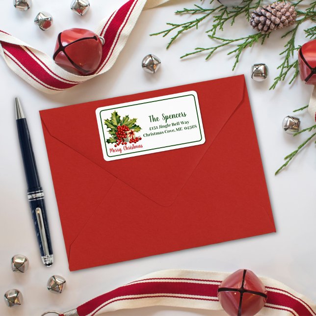 Etiqueta Holly Sai e Berries dão Feliz Natal (Criador carregado)