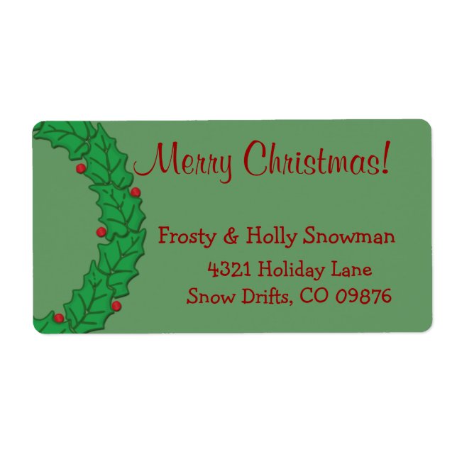 Etiqueta Holly Wreath Gift Shipping Labels (Frente)