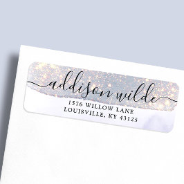 Etiqueta Holographic Purple Glitter Luxury Return Endereço